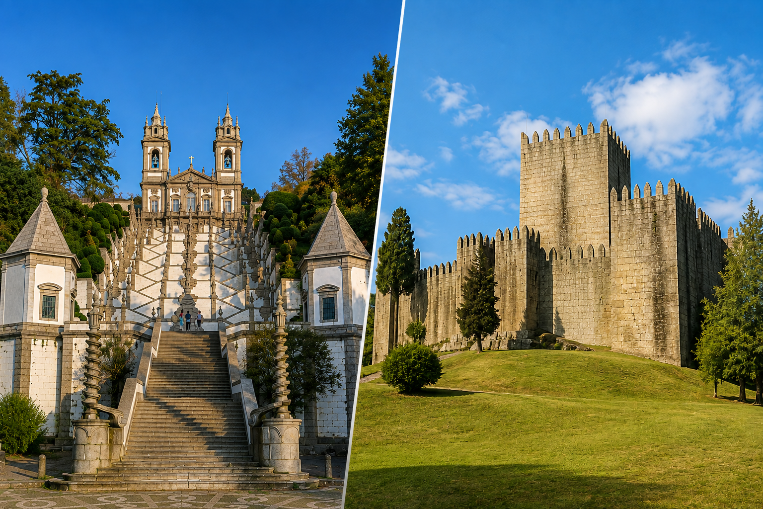 Historic castle tower in Guimarães and heritage architecture