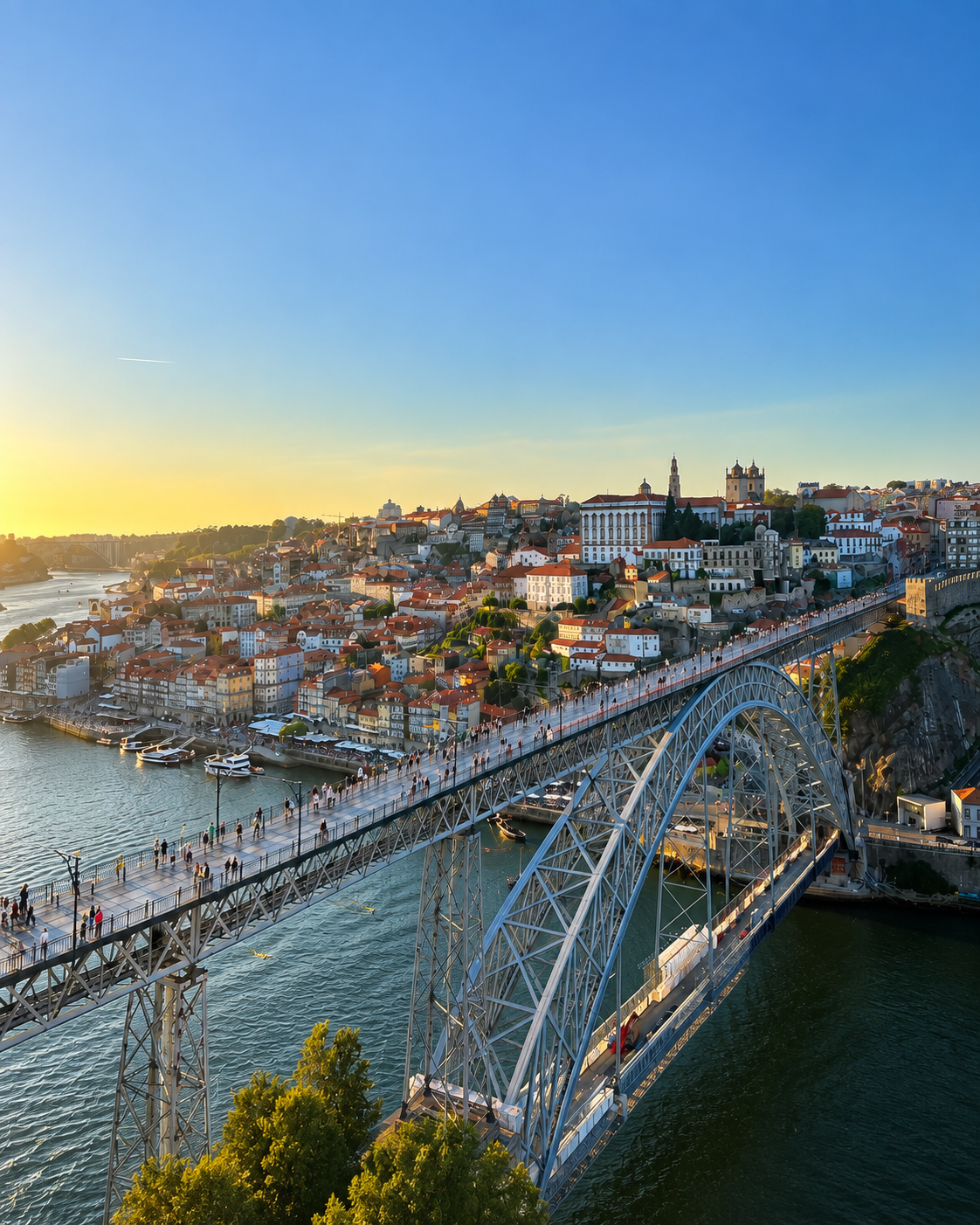 Scenic view of the historic Ribeira district and Douro River in Porto