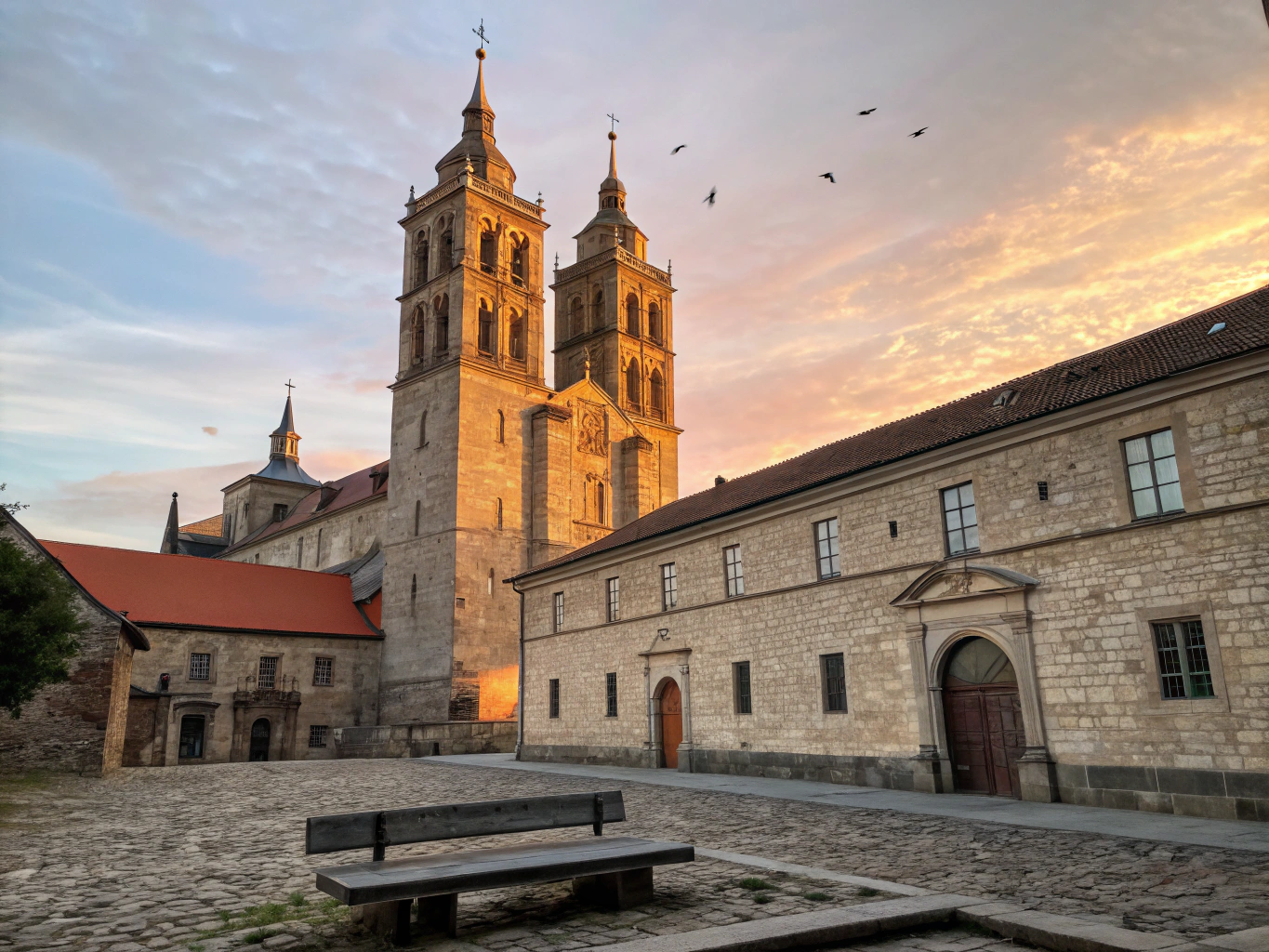 Historic fortified Cathedral of Tui rising above the hillside